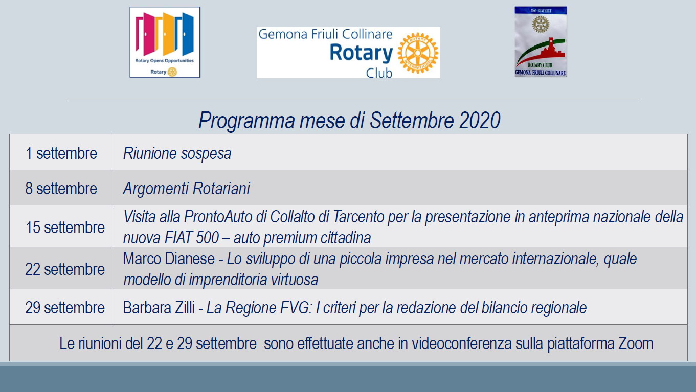 Riunioni del mese in corso Riunioni del mese in corso